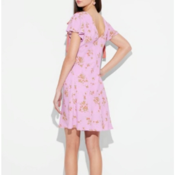 Wild Fable Short Sleeve V-Neck Flutter Sleeve Mini A-Line Dress Pink Floral - Picture 3 of 9